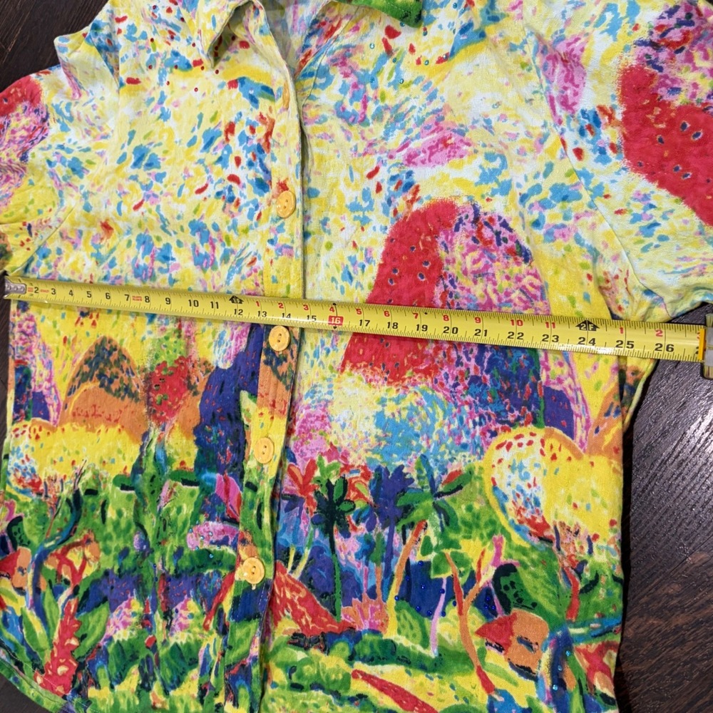 Michael Leu Button Down Shirt Women 3X Multicolor Abstract Art Sequin Cotton - Picture 9 of 9